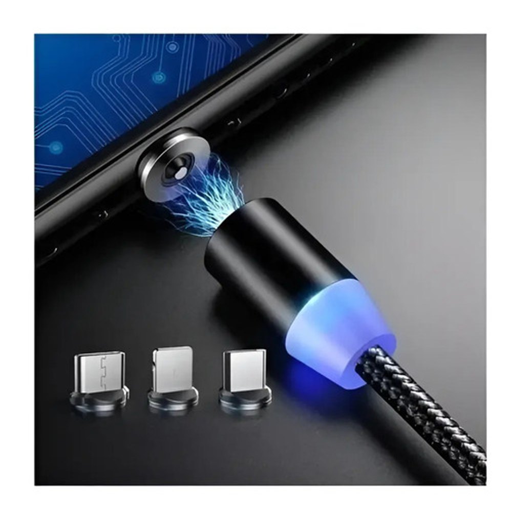 Cabo Magnético 3 em 1 Altomex AL-C360 3A 1m - Micro USB, Tipo-C e Lightning - Preto