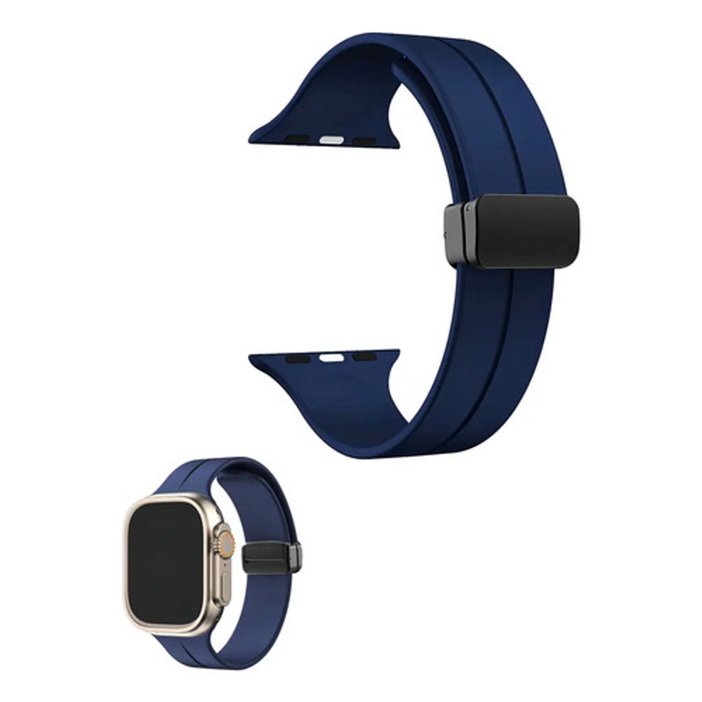Pulseira Magnética Silicone Para Apple Watch 42-49mm Azul