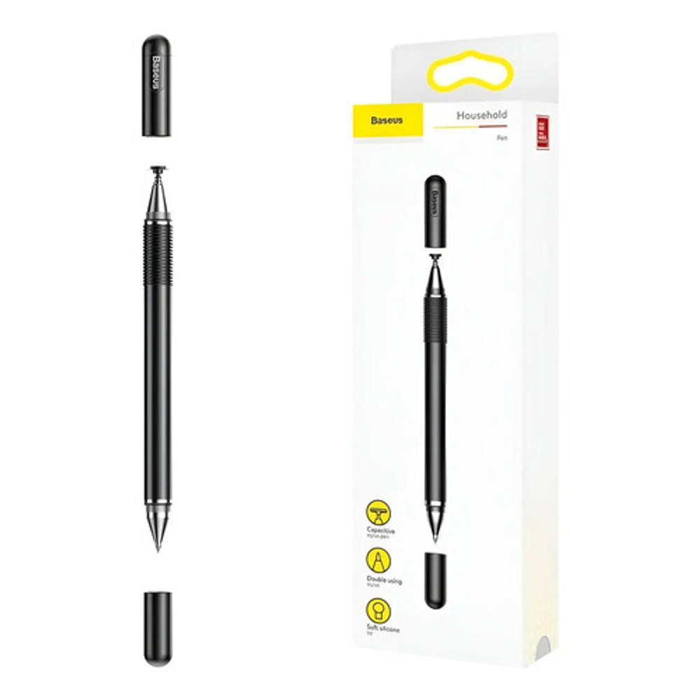 Caneta Capacitiva Baseus 2 em 1 - Stylus Touch e Esferográfica - Preta