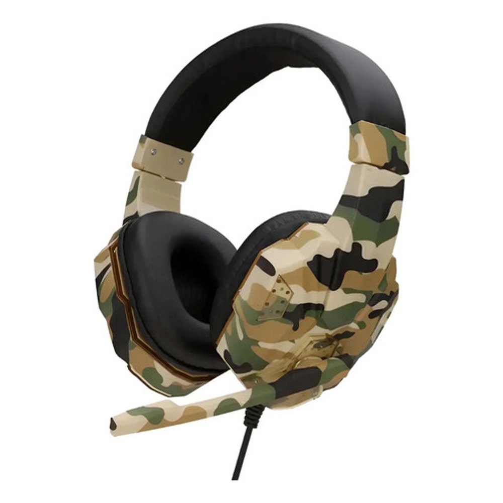 Fone Gamer Camuflado com LED, Microfone e Conector USB/P2