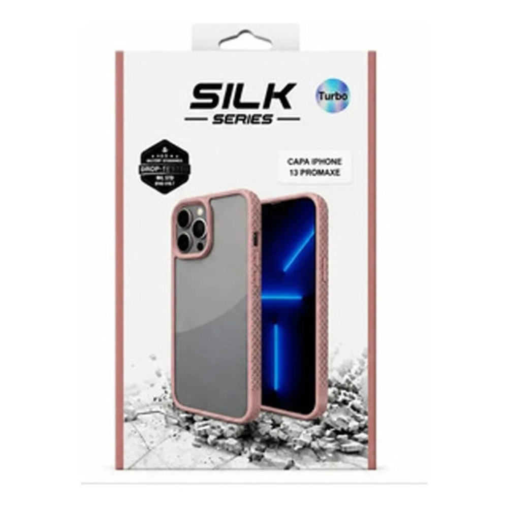 Capa iPhone 13 Pro Max Transparente Borda Rosa