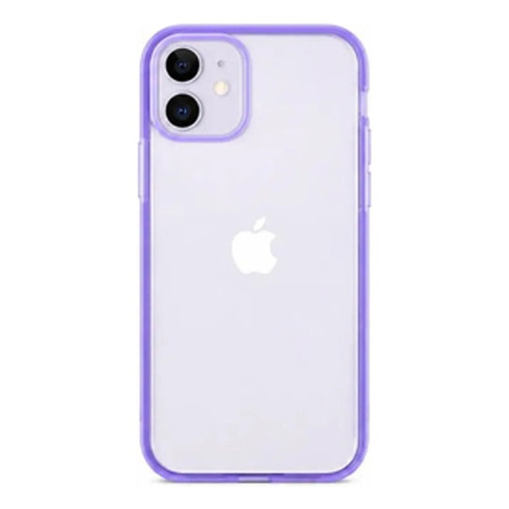 Capa de Silicone para iPhone 12 - Transparente Borda Roxo Claro