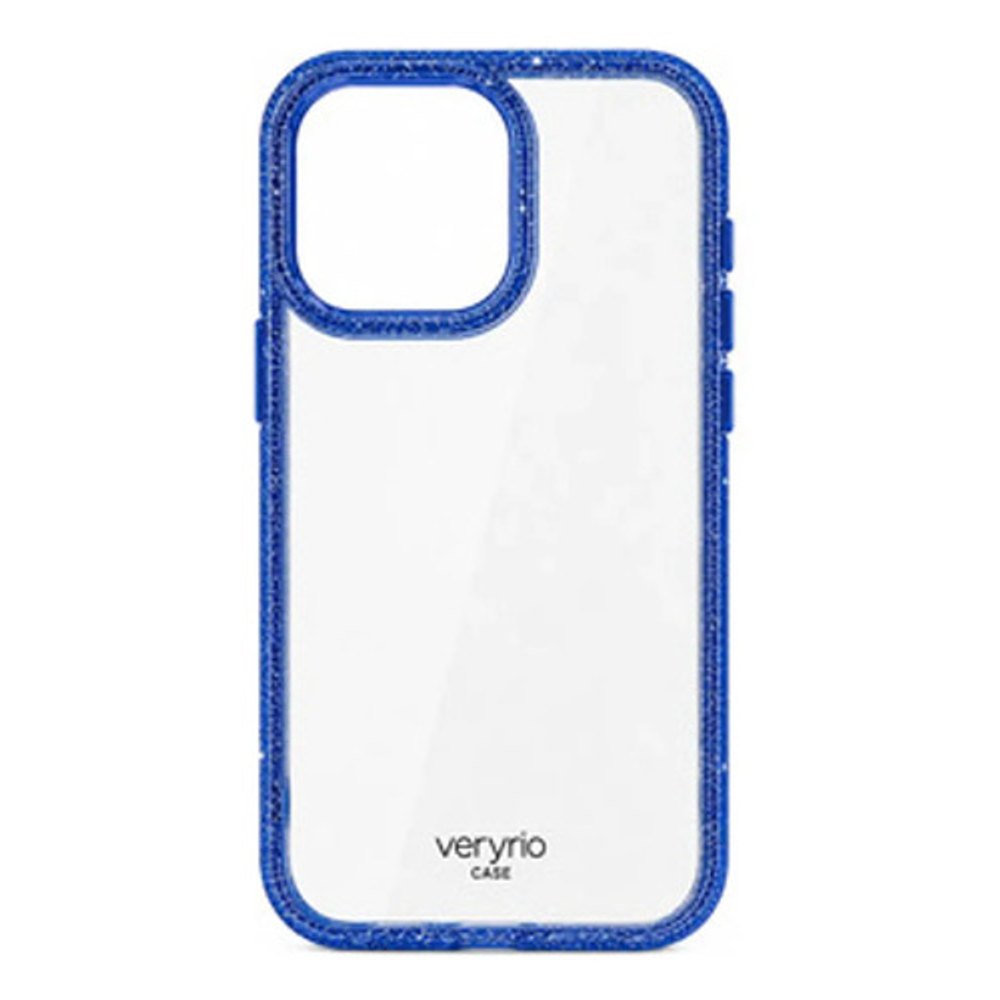 Capa Veryrio Transparente com Borda Azul Glitter para iPhone 15 Pro