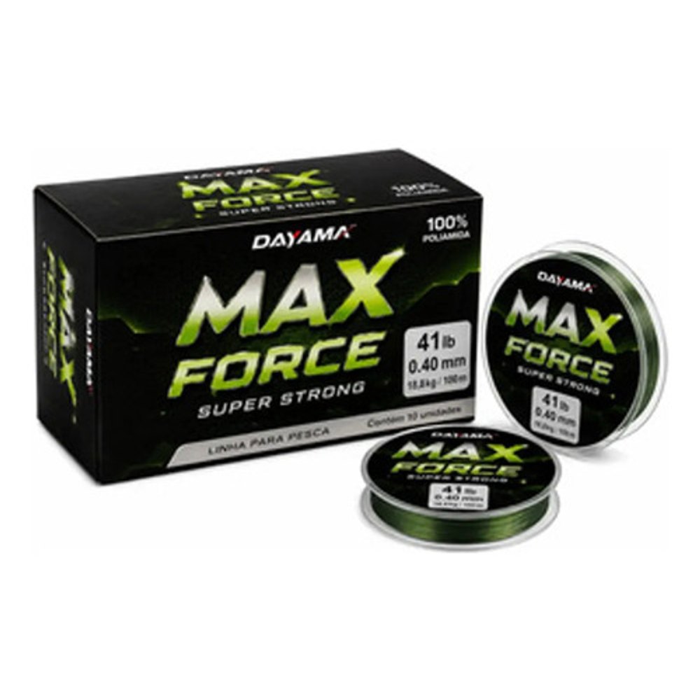 Linha de Pesca Monofilamento Dayama Max Force 0,40mm 41lb - Caixa com 10 Carretéis de 100m