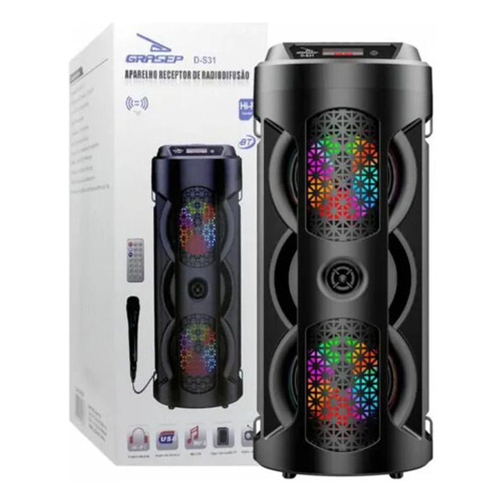 Caixa de Som Bluetooth Grasep D-S31 20W Amplificada com Microfone - Preta