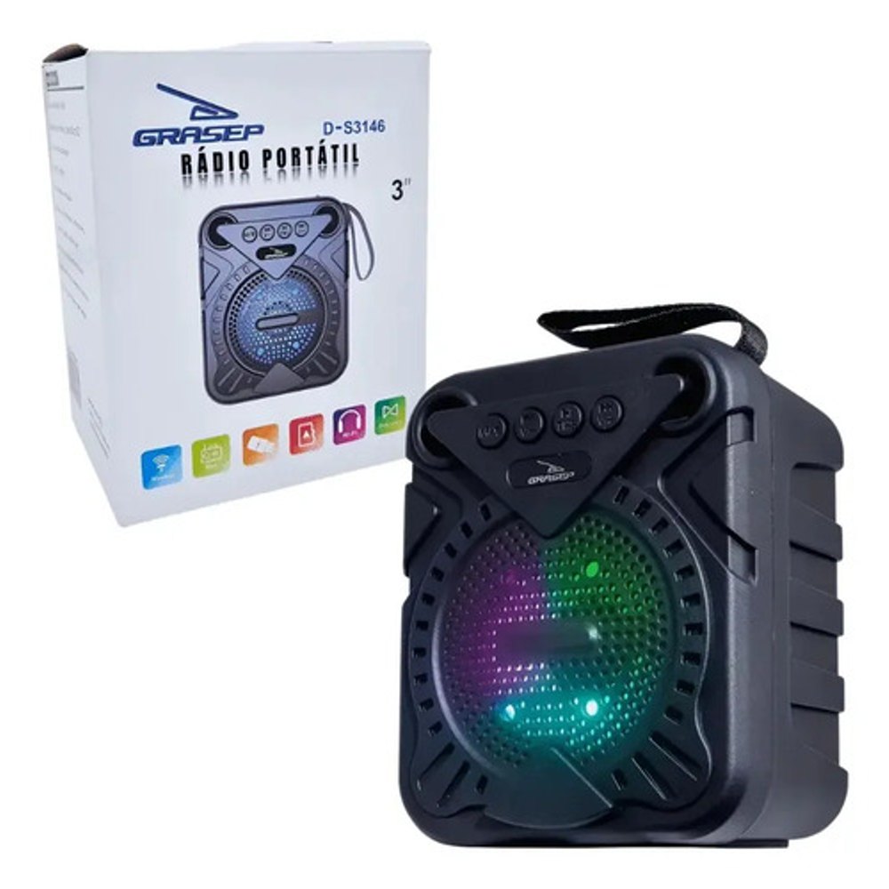 Caixa De Som Portátil Grasep D-s3146 Bluetooth Preto