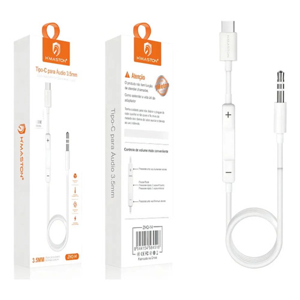 Adaptador de Áudio USB-C para P2 3,5mm com Controle