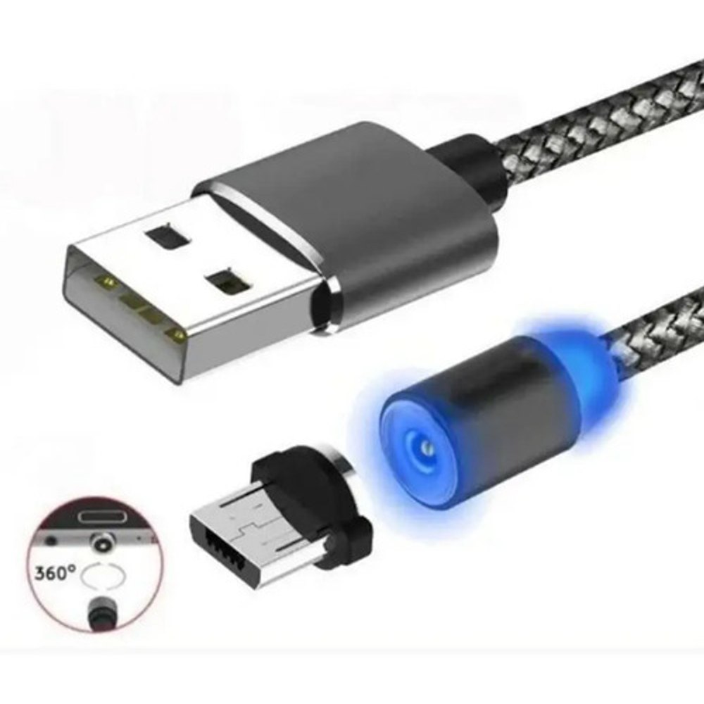 Cabo Carregador Micro USB Magnético Preto