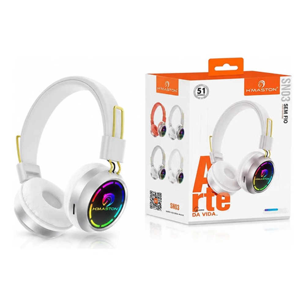 Fone de Ouvido Headphone Gamer Bluetooth Hmaston SN03 com Microfone - Branco