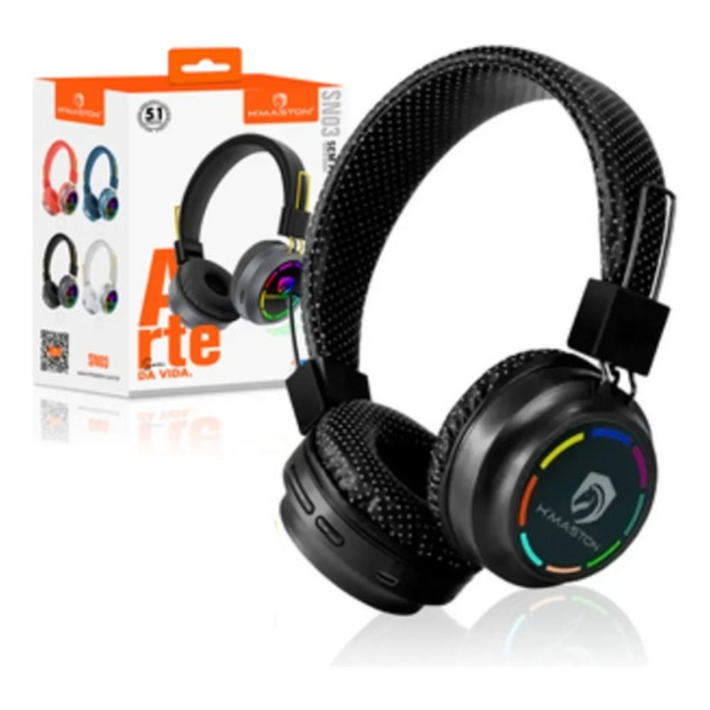 Fone de Ouvido Headphone Gamer Bluetooth Hmaston SN03 com LED - Preto