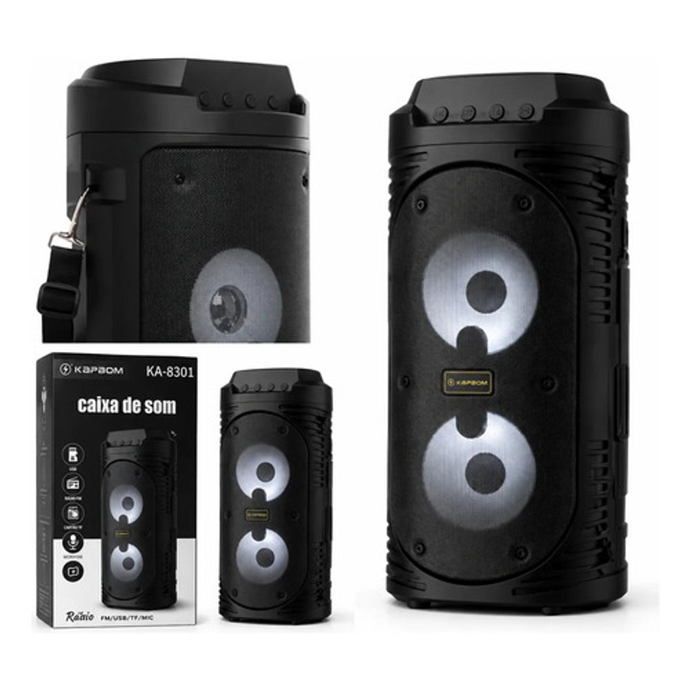 Caixa de Som Bluetooth Portátil Kapbom KA-8301 com Microfone - Preta