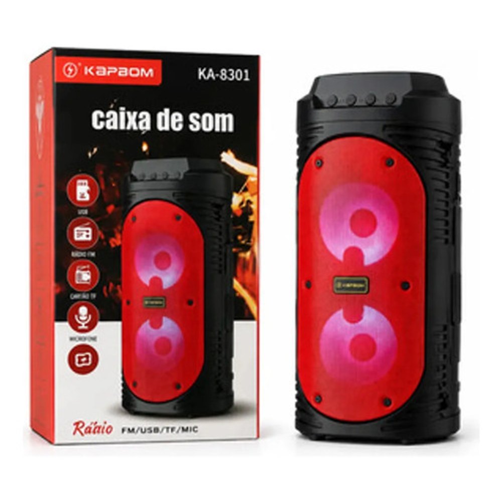 Caixa de Som Bluetooth Portátil Kapbom KA-8301 com Microfone - Vermelha