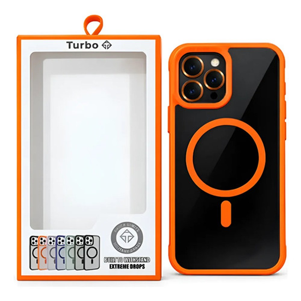 Capa Magnetica Turbo iPhone 12 Pro Max Transparente Borda Laranja