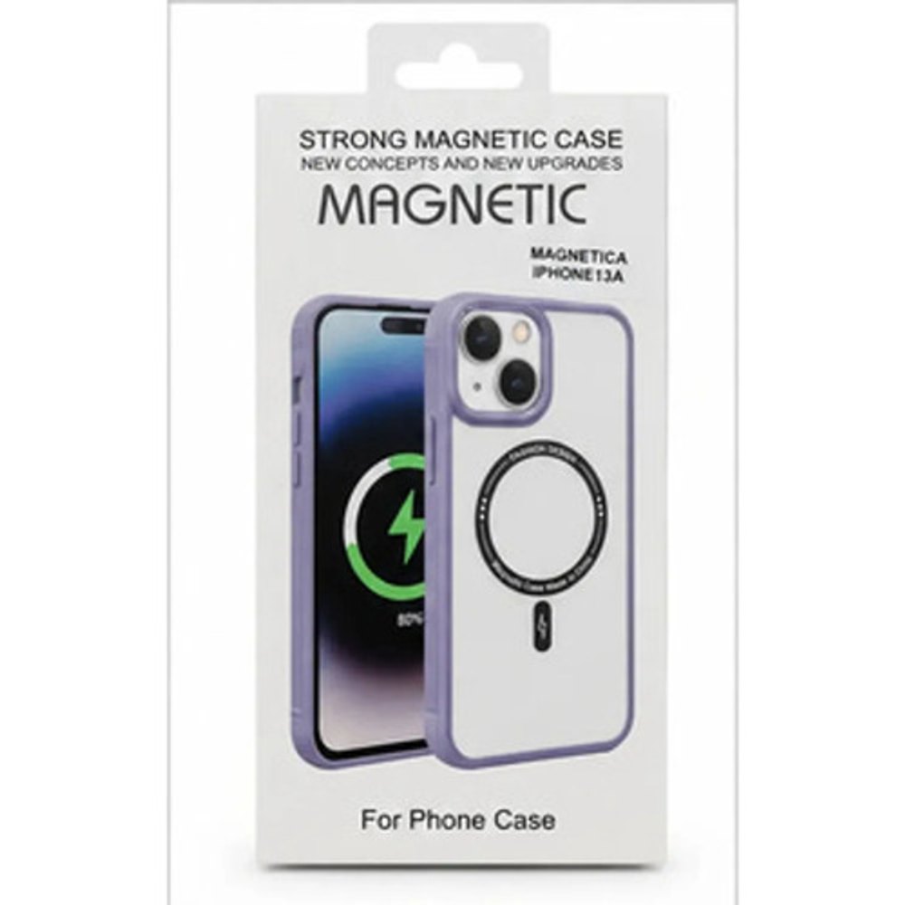 Capa Magnetica iPhone 13 Transparente Borda Roxa