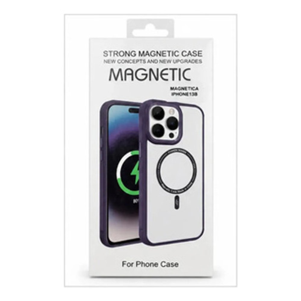 Capa Magnetica iPhone 13 Transparente Borda Roxa Escuro
