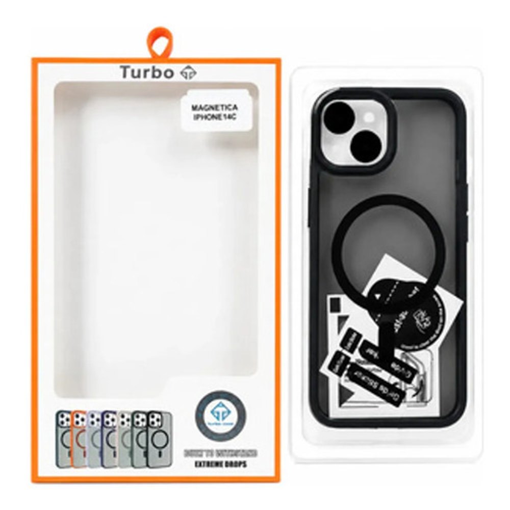 Capa Magnética Turbo iPhone 14 Transparente Borda Preta