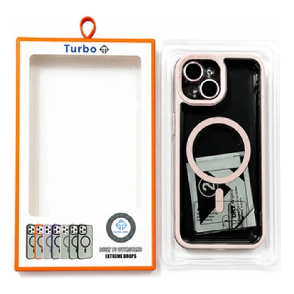 Capa Magnética Turbo iPhone 14 Transparente Borda Rosa