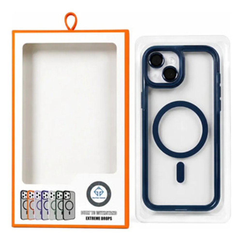 Capa Magnética Turbo iPhone 14 Transparente Borda Azul Escuro