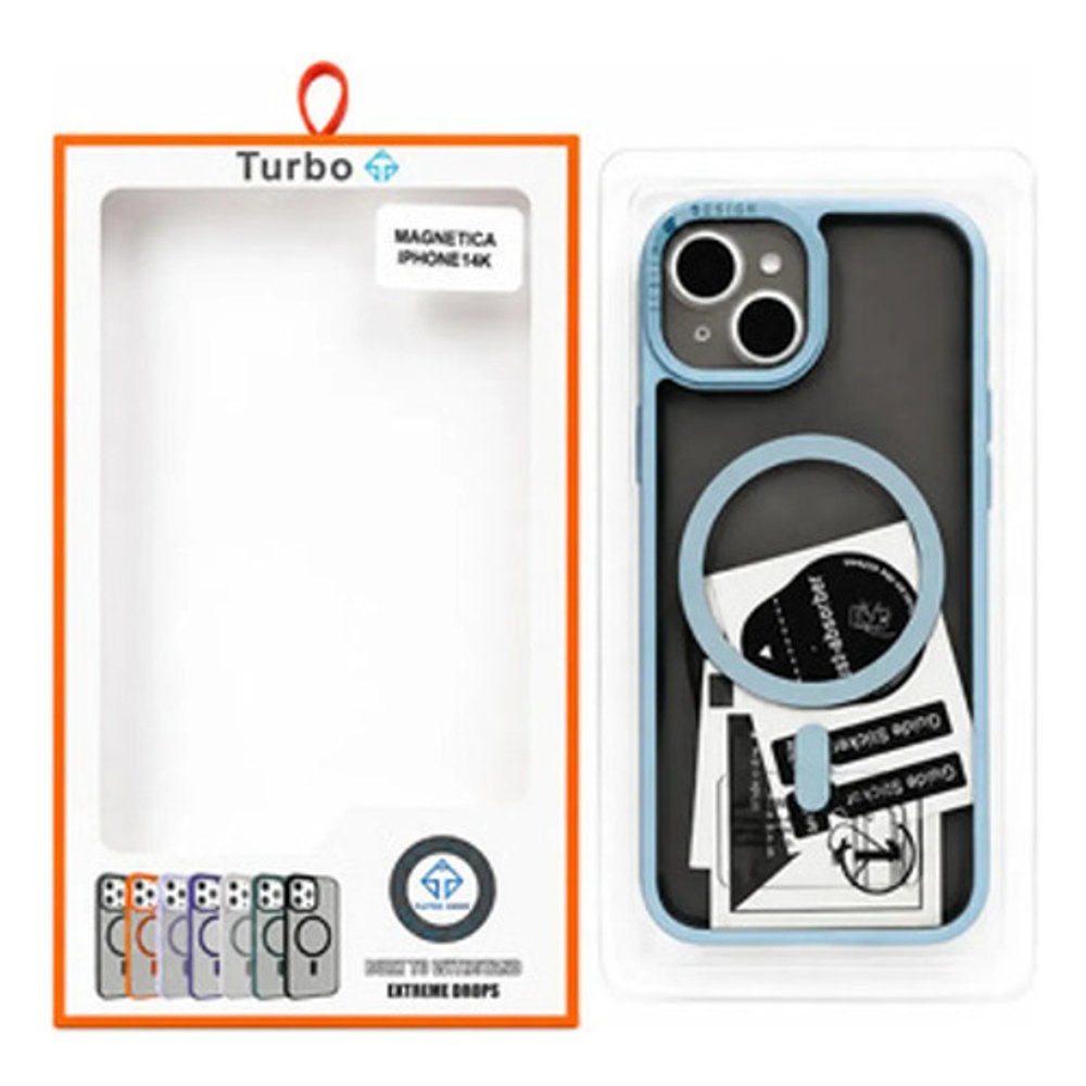 Capa Magnética Turbo iPhone 14 Transparente Borda Cinza