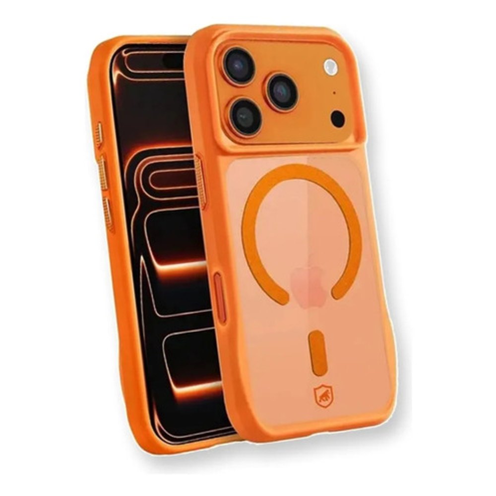 Capa Magnética Turbo iPhone 14 Transparente Borda Laranja