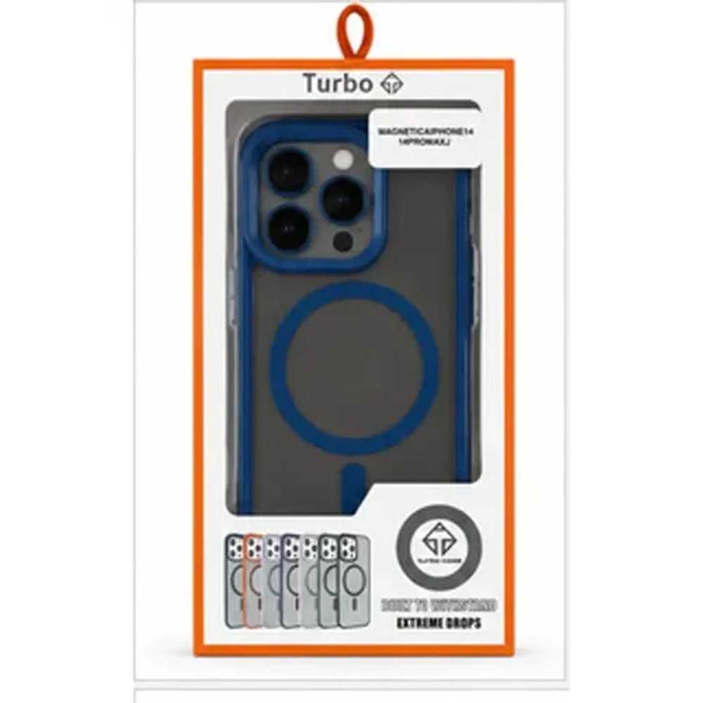 Capa Magnetica iPhone 14 Pro Max Transparente Borda Azul Escuro