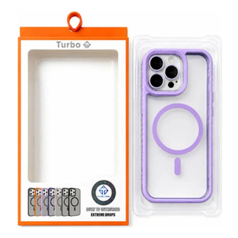 Capa Magnética Turbo iPhone 15 Pro - Transparente Borda Roxa