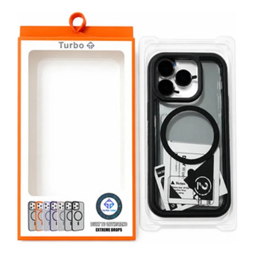 Capa Magnética Turbo iPhone 15 Pro Transparente Borda Preta