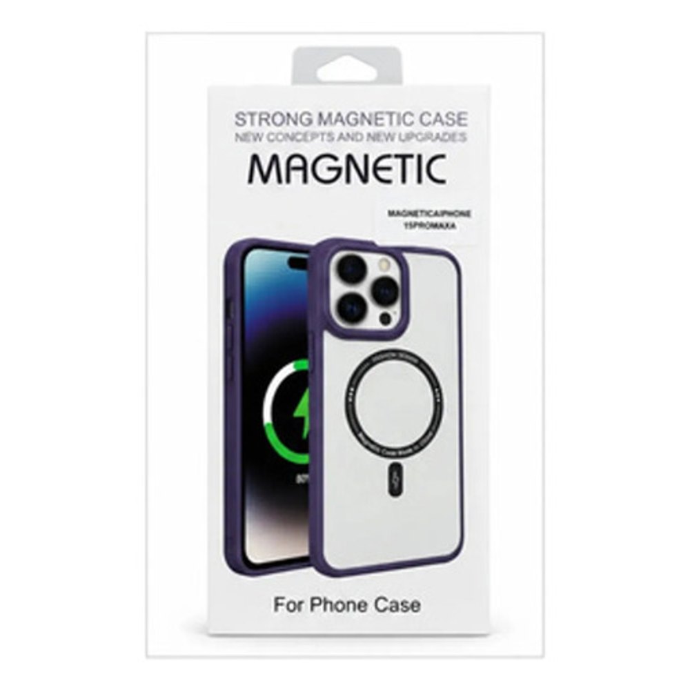 Capa Magnetica iPhone 15 Pro Max Transparente Borda Roxo Escuro