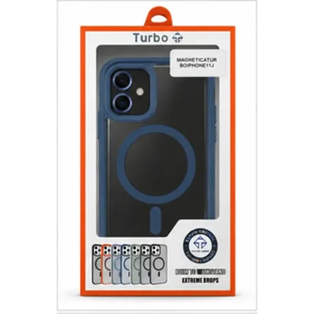 Capa Magnetica Turbo iPhone 11 Transparente Borda Azul Escuro