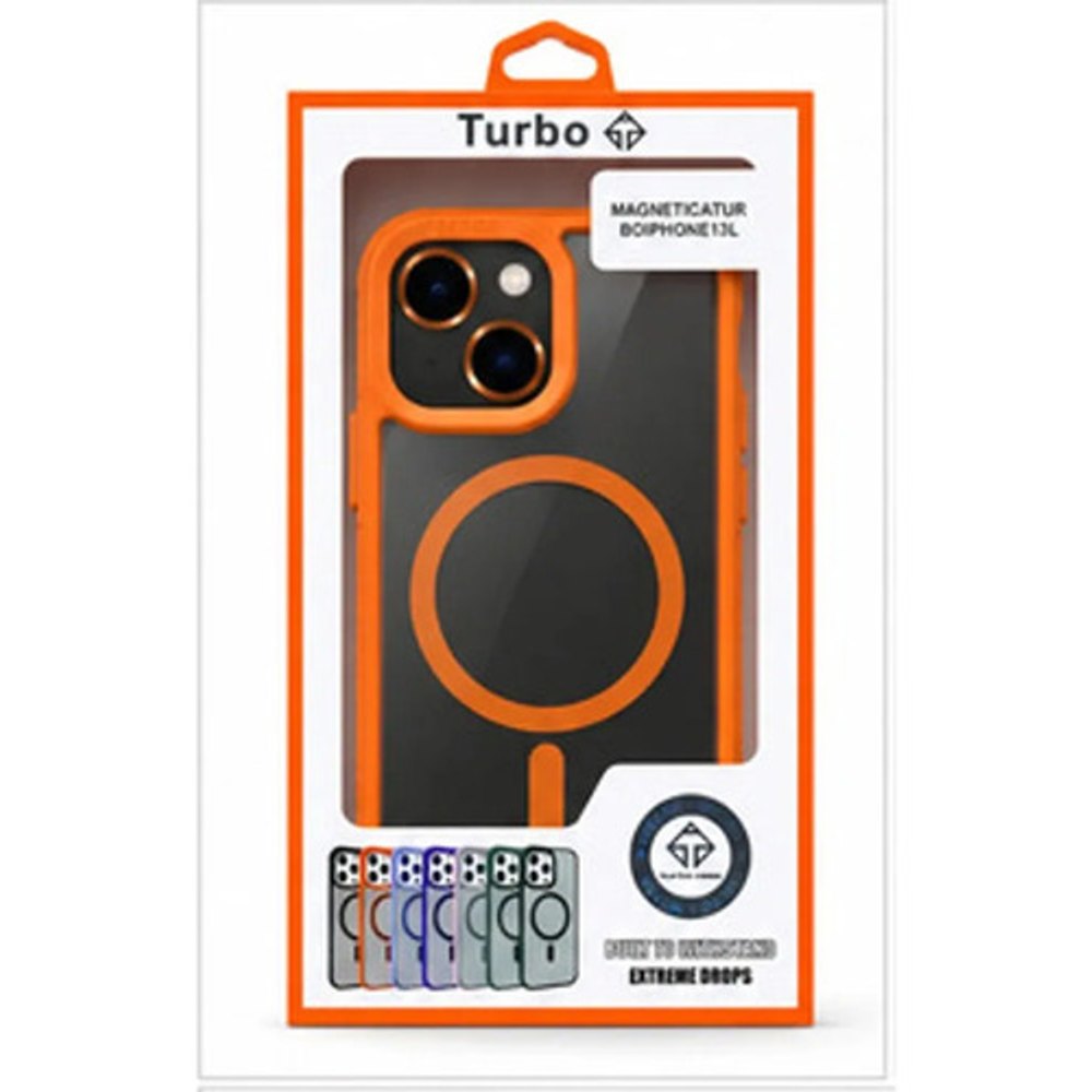 Capa Magnetica Turbo iPhone 13 Transparente Borda Laranja
