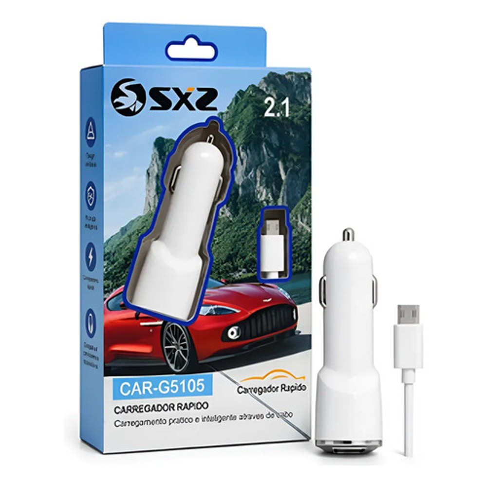 Carregador Veicular SXZ 2.1A Branco